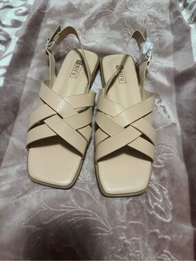 Beige Strappy Slingback Sandals by Unlabeled Brand